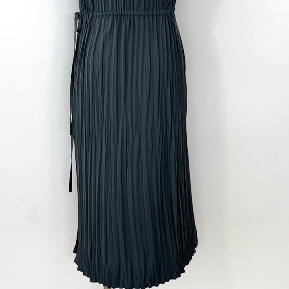 Vince Pleated Satin Cinch Waist Resort Midi Dress Tide Pool S NWOT - Picture 9 of 11
